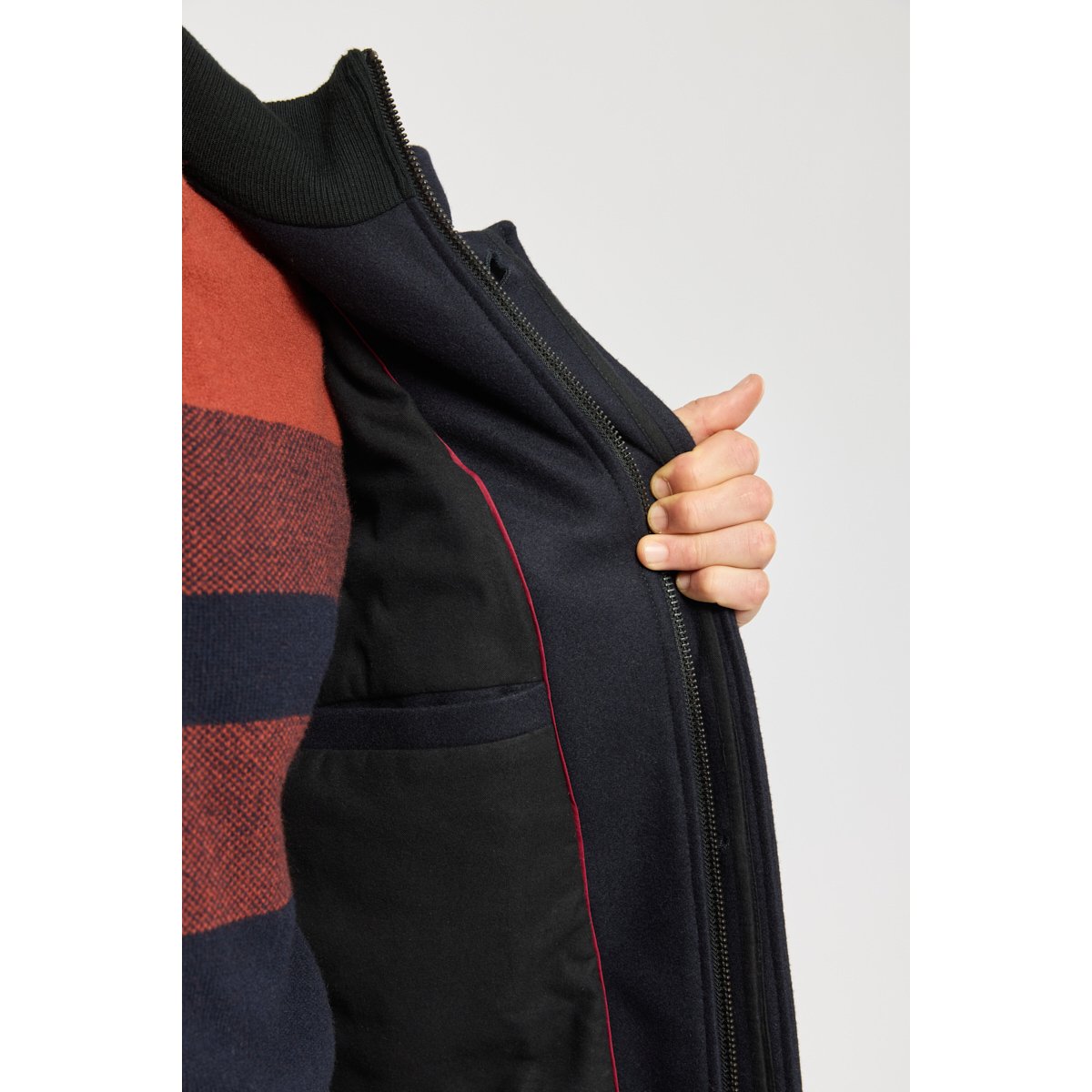 Manteau avec parementure en drap de laine rich navy, ARMOR-LUX
