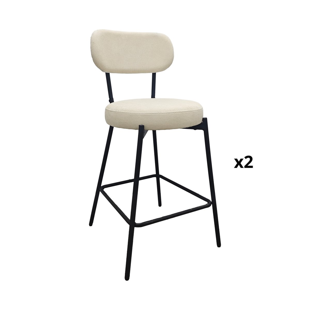 Chaises CELESTE îlot bar métal tissu velours côtelé H65cm blanc et noir, MOB IN