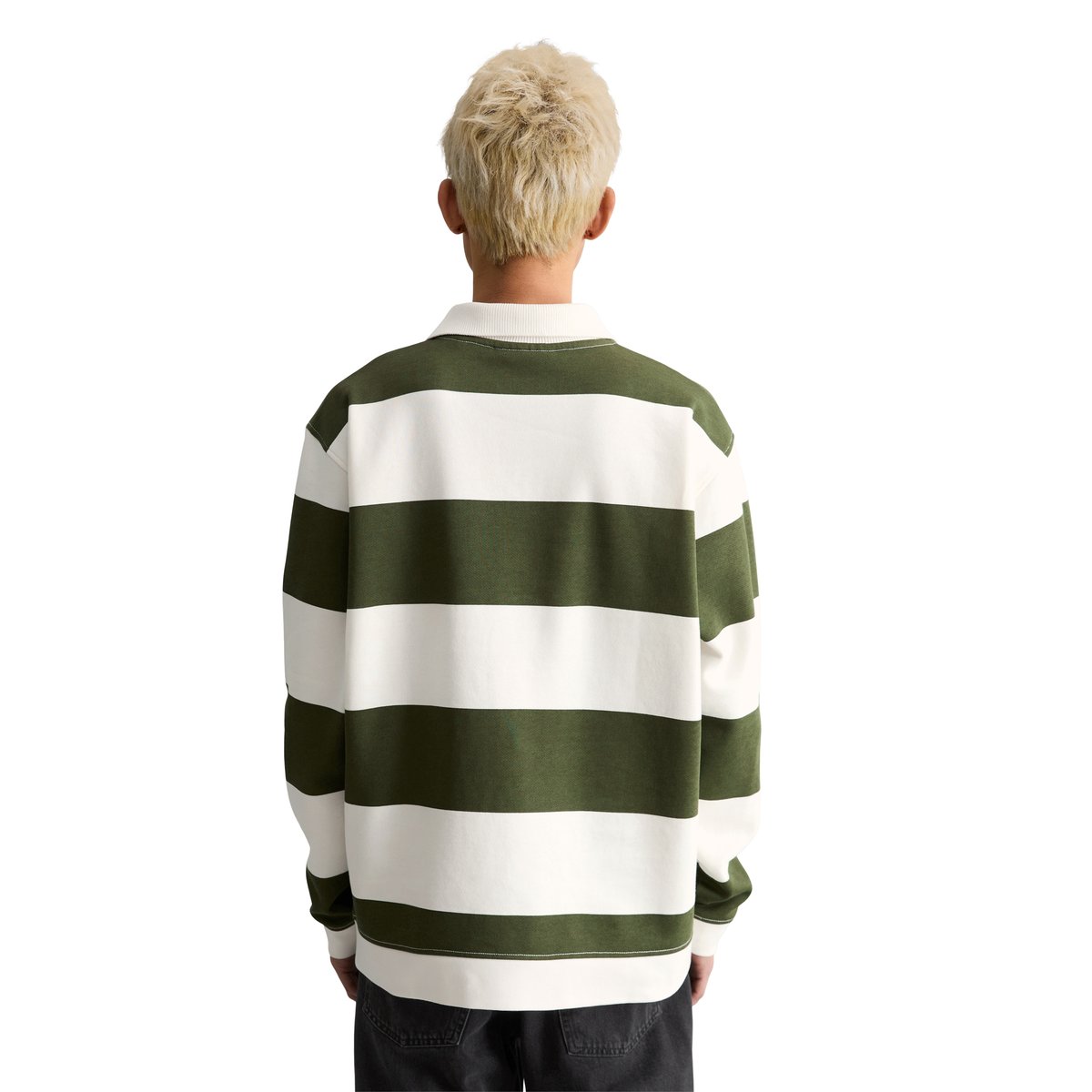 Sweat-shirt polo relaxed avec motif à rayures imprimé vert foncé, MARC O’POLO DENIM