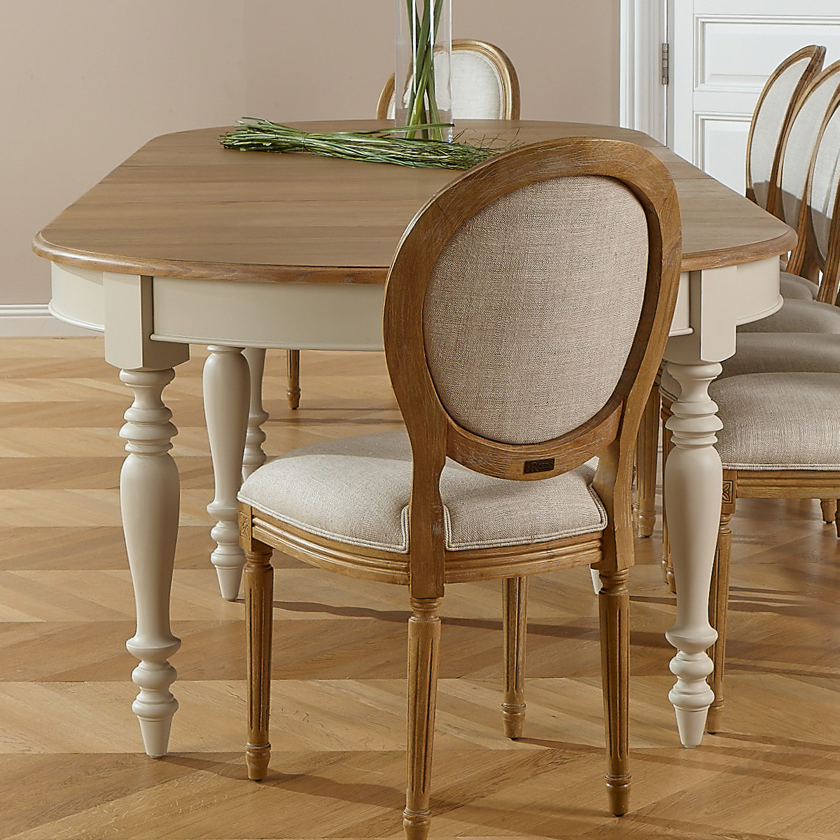 Table à manger modulable, plateau en chêne, 14 couverts JADE blanc, ROBIN DES BOIS