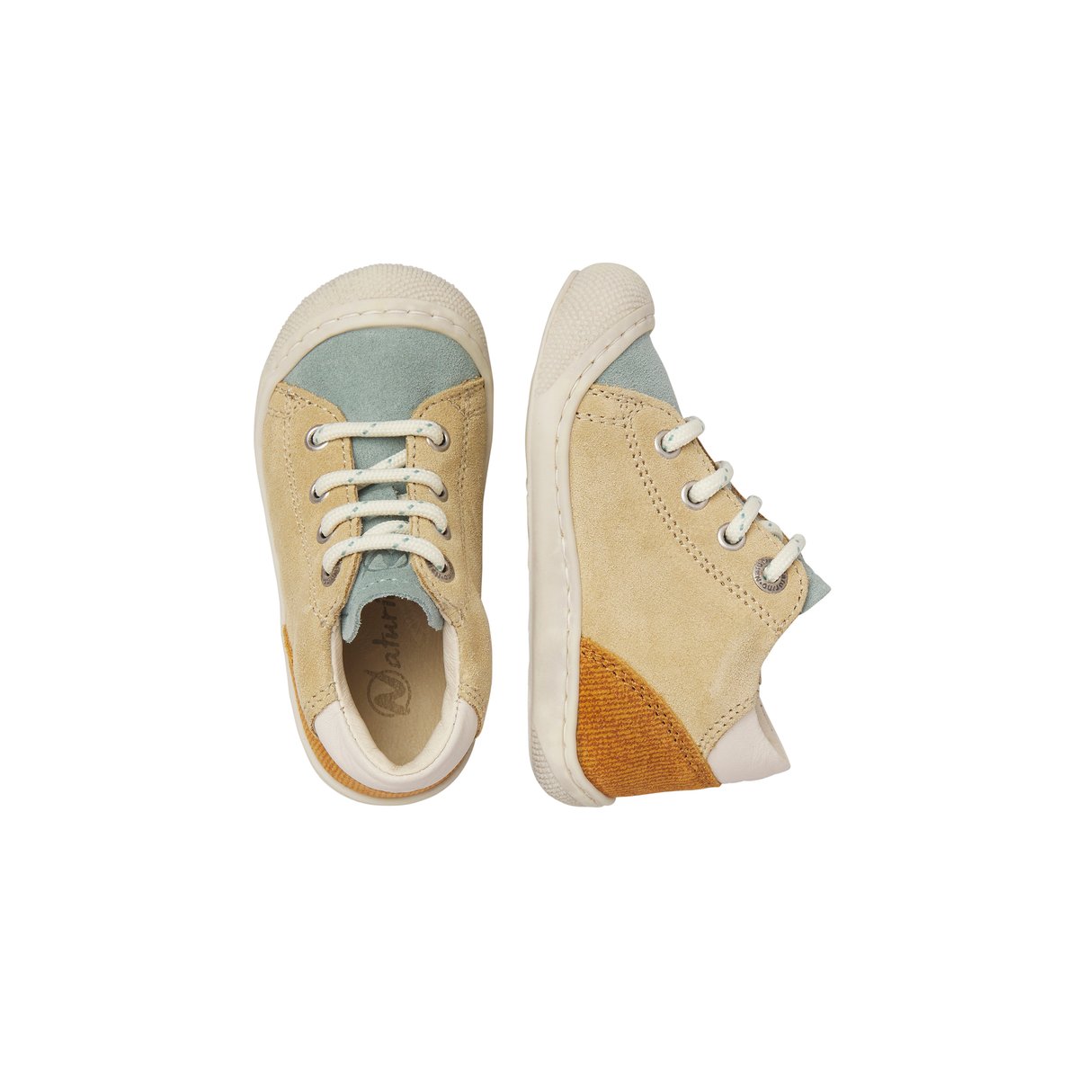 Chaussures premiers pas en suède ROMY sage-sable, NATURINO