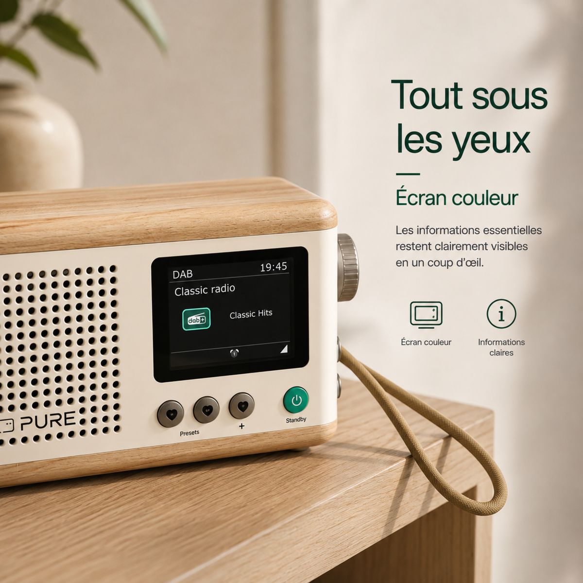 Radio DAB Classic Mini Cotton White/Oak couleur unique, PURE