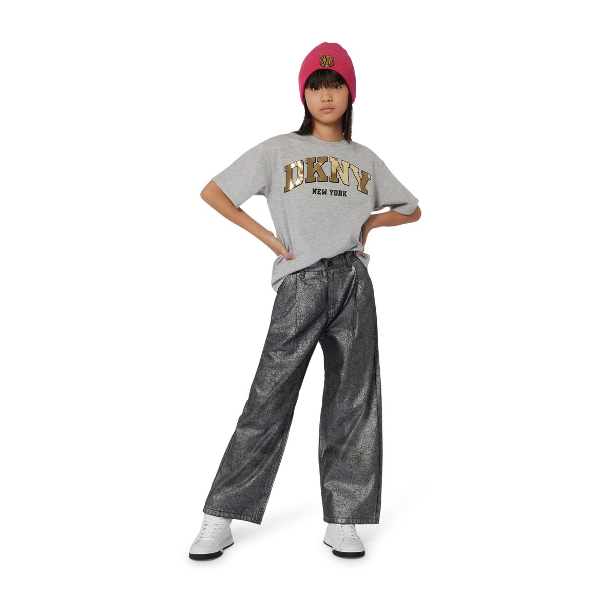 Casquette tricotée avec poignet rose peps, DKNY