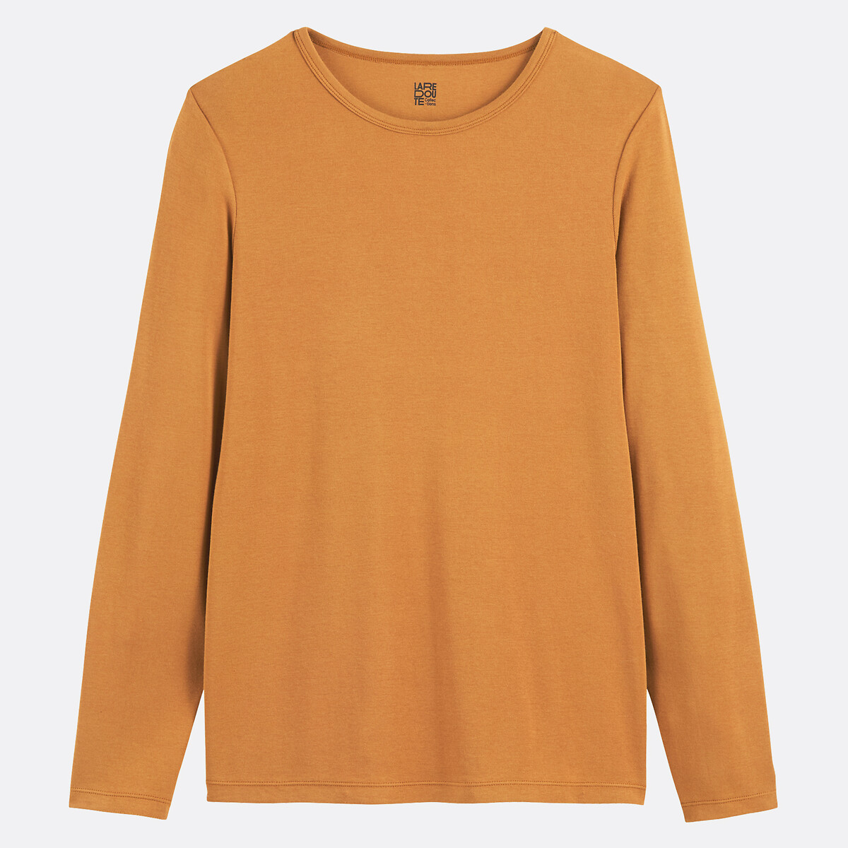 Soepel vallend T-shirt, ronde hals, lange mouwen hazelnoot kastanje, LA REDOUTE COLLECTIONS