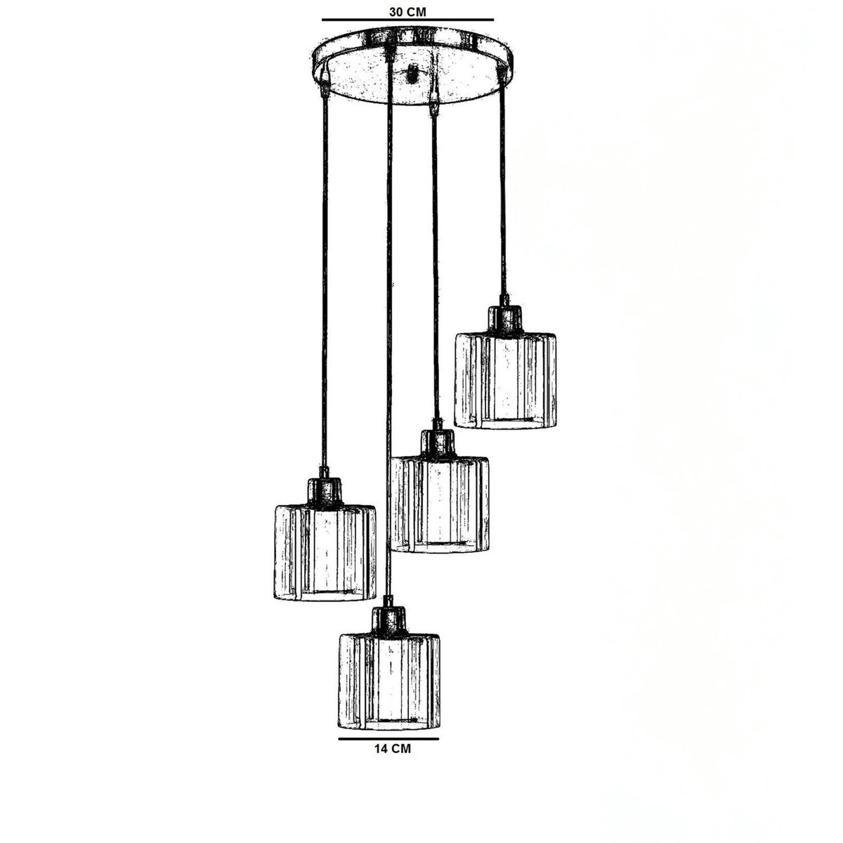 Suspension moderne en verre ivoire 4 abat-jour SIDE doré, PIER IMPORT