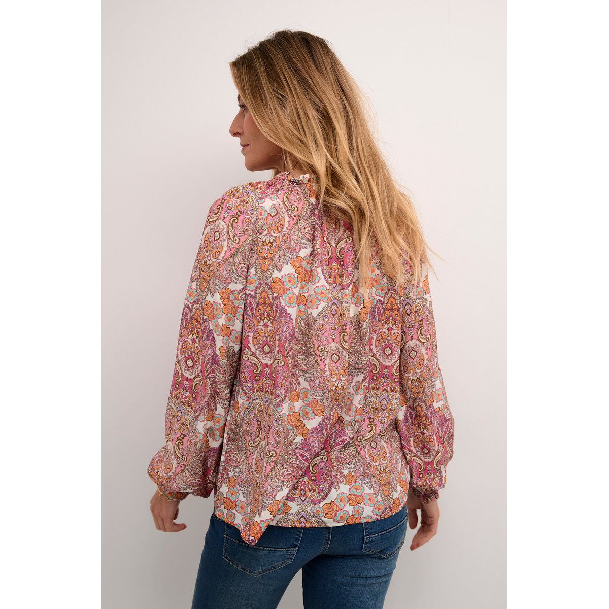 Long sleeved blouse rose cachemire, CREAM