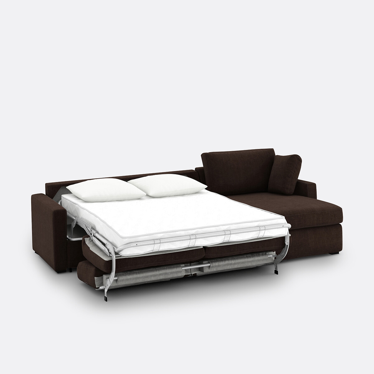 Sofá de canto de 4 lugares, convertível, em algodão e em linho, Comforto Bultex®, TIMOR castanho-chocolate, LA REDOUTE INTERIEURS