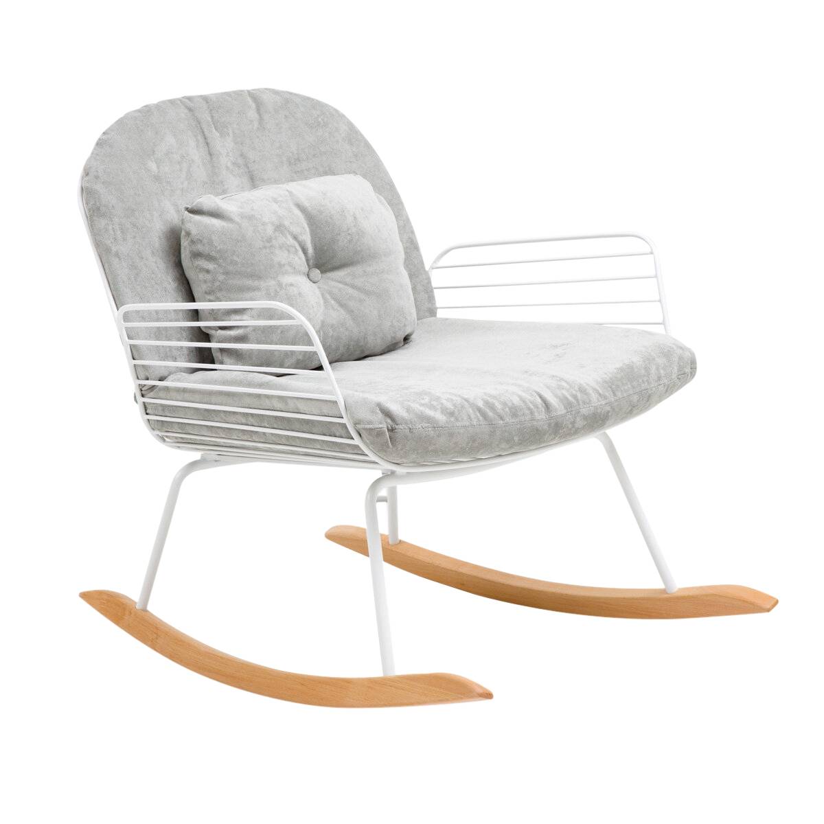 Rocking chair en métal et tissu ETHAN gris, MADE IN MEUBLES