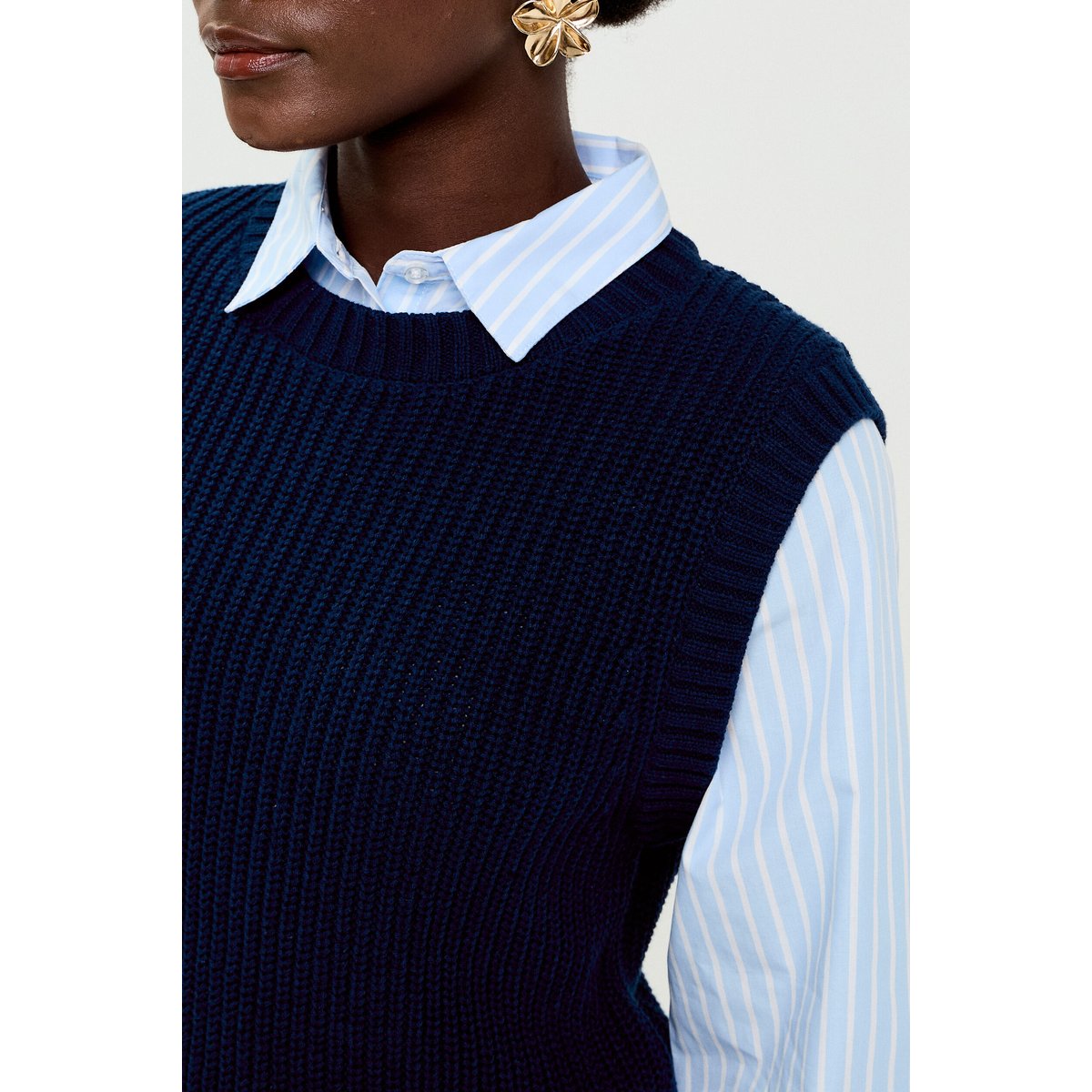 Pull chemise 2-en-1 bleu marine, CACHE CACHE