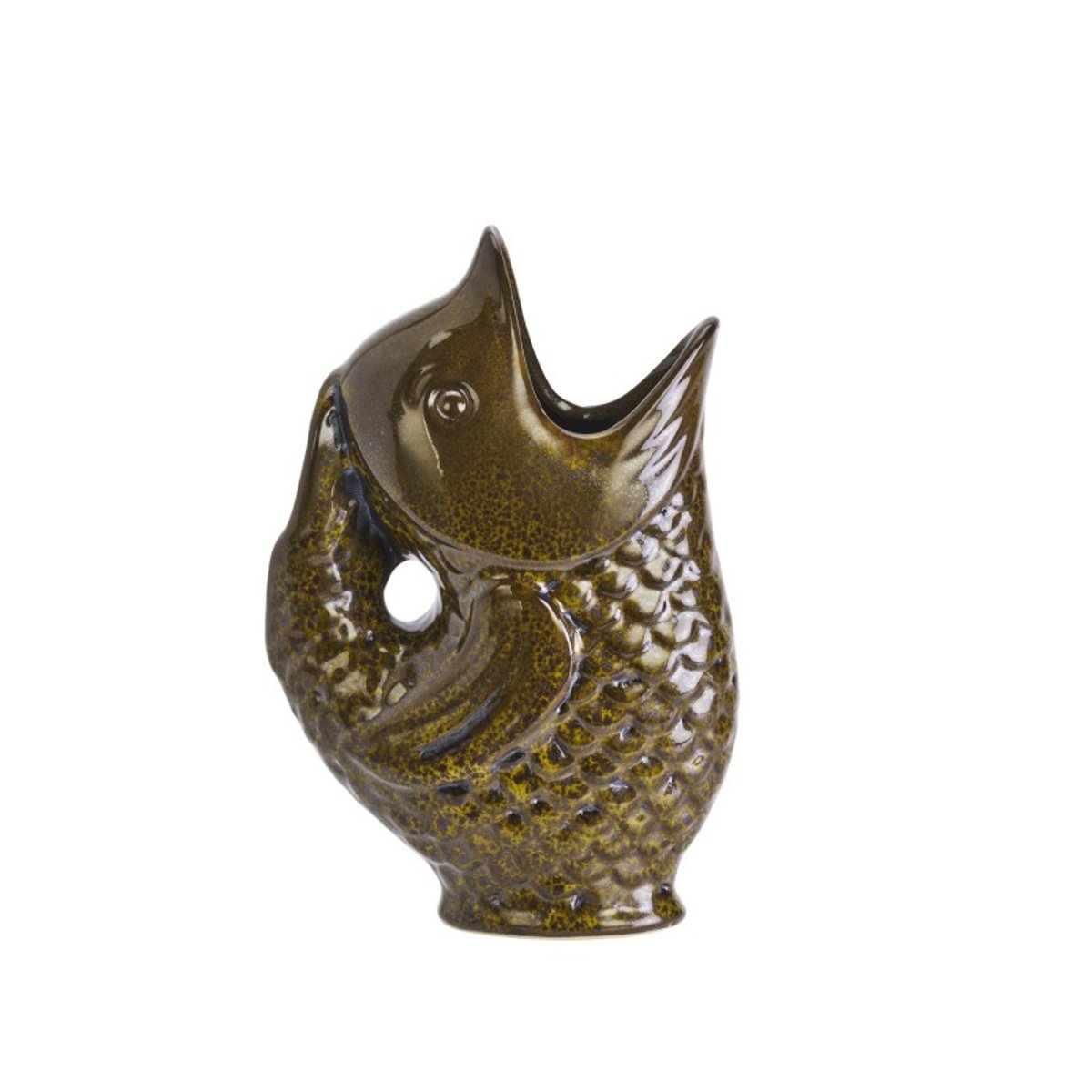 Vase poisson grès vert kaki, MADAM STOLTZ