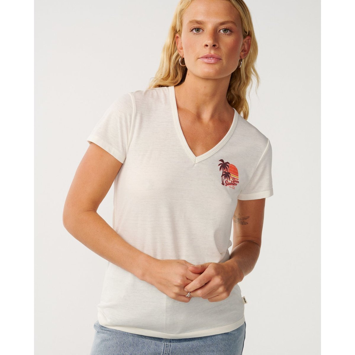 T-shirt col en V SEEKER bone, RIP CURL
