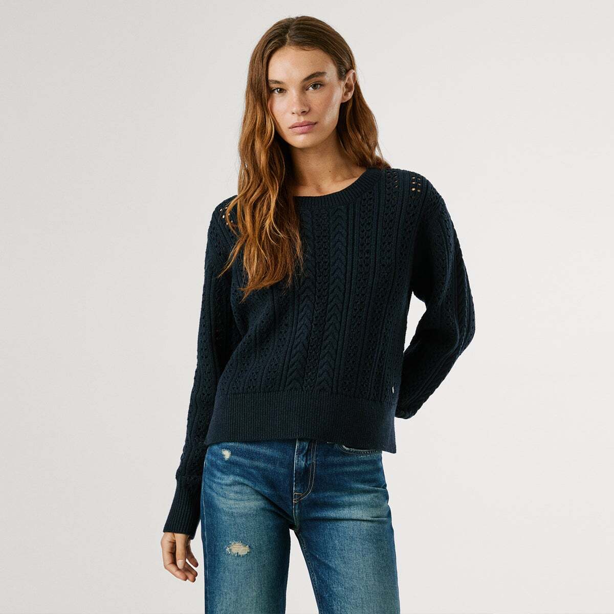 Pull Ajouré Col Rond bleu dulwich, PEPE JEANS