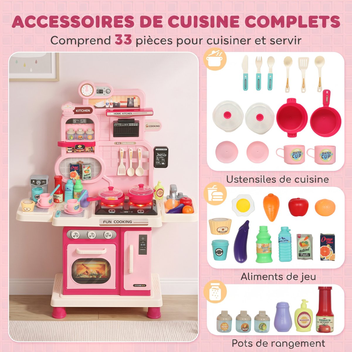 Ensemble de cuisine pour enfants Plastique rose, blanc, AIYAPLAY
