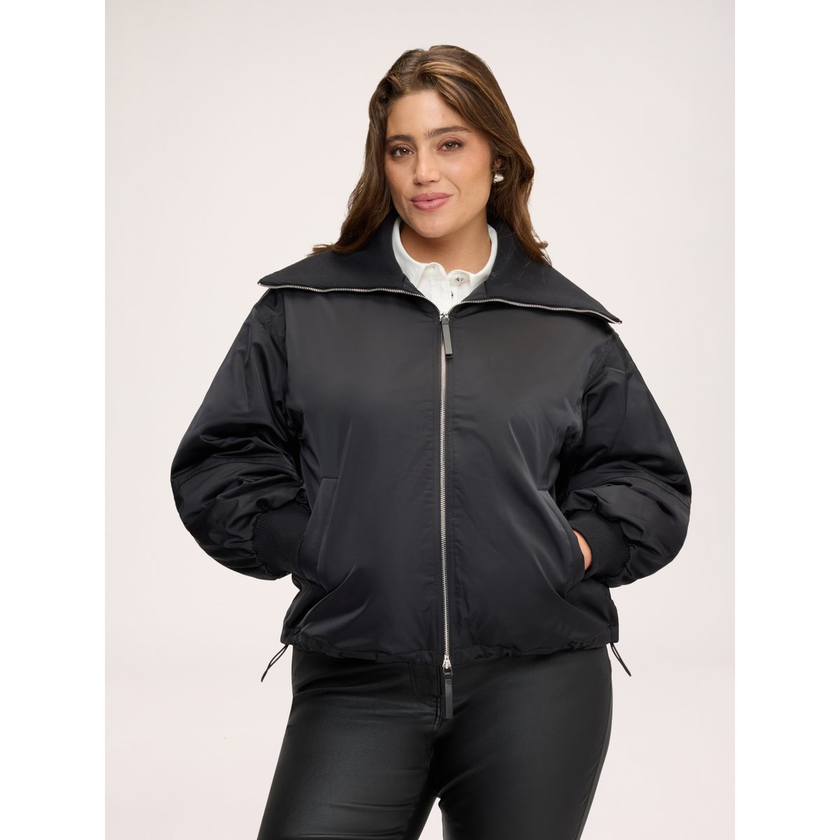 Blouson bomber à col montant noir, FIORELLA RUBINO