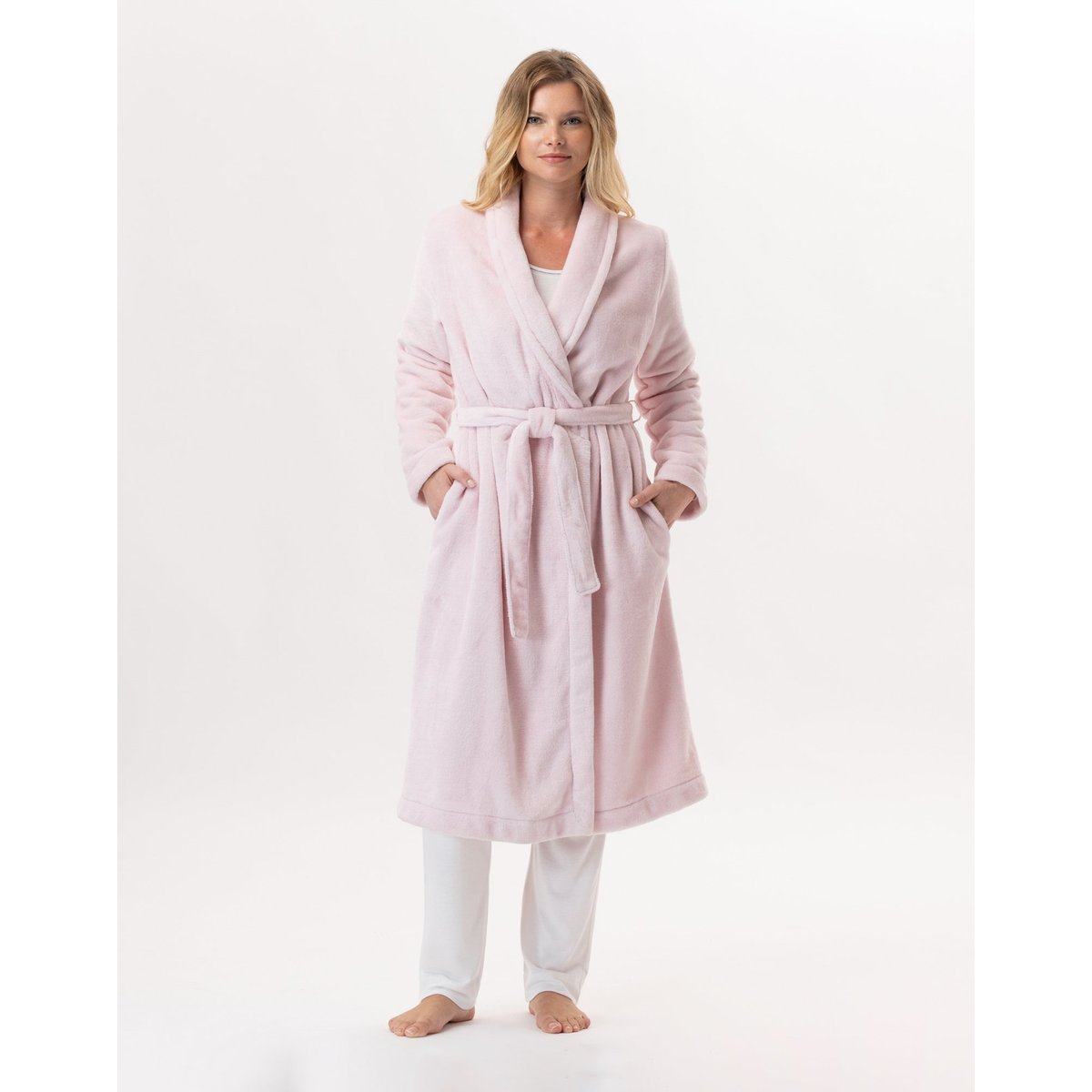 Peignoir en peluche flanelle ESSENTIEL H61B rose, LE CHAT
