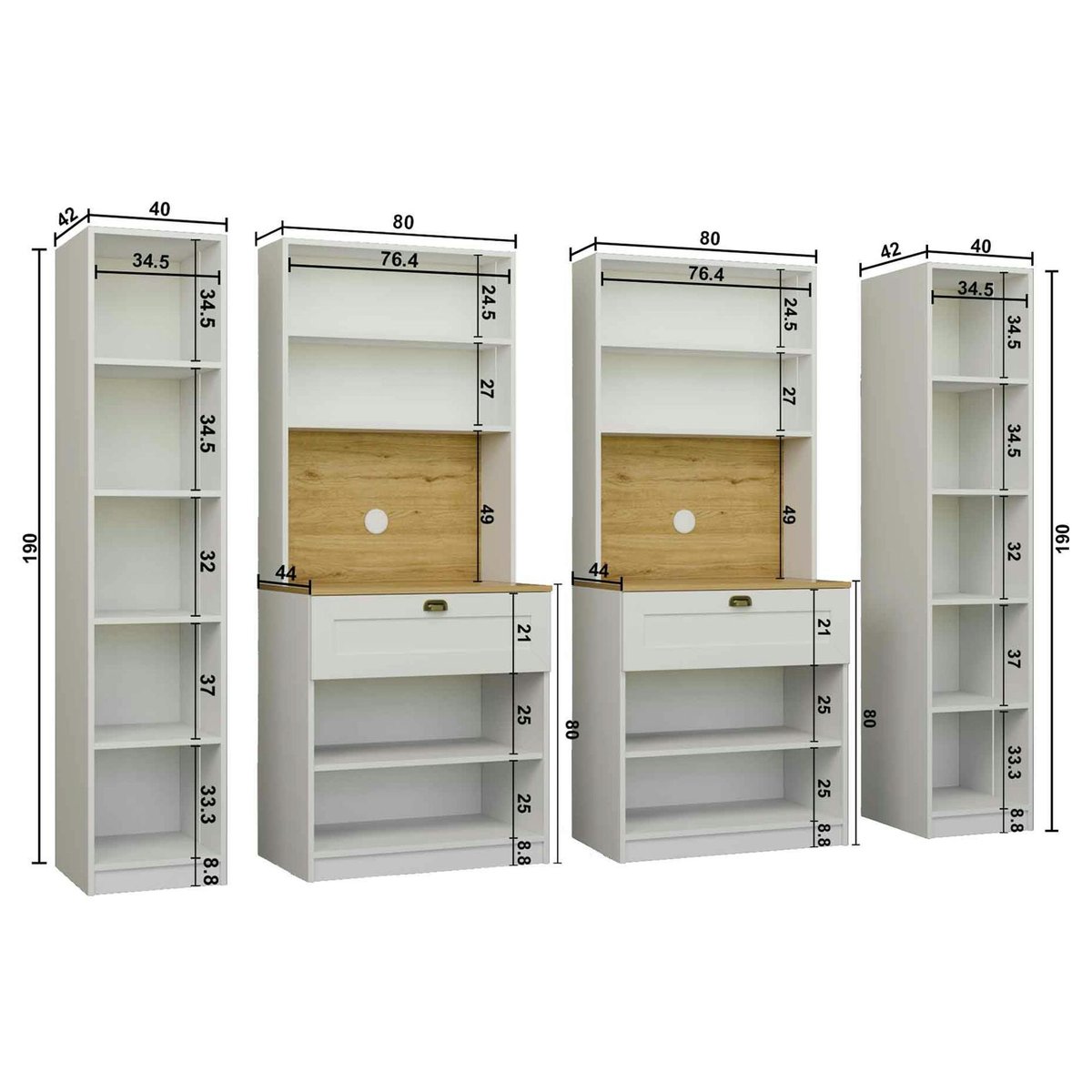 Grand vaisselier de cuisine à LED 10 portes décor blanc et noir AURA blanc, PIER IMPORT