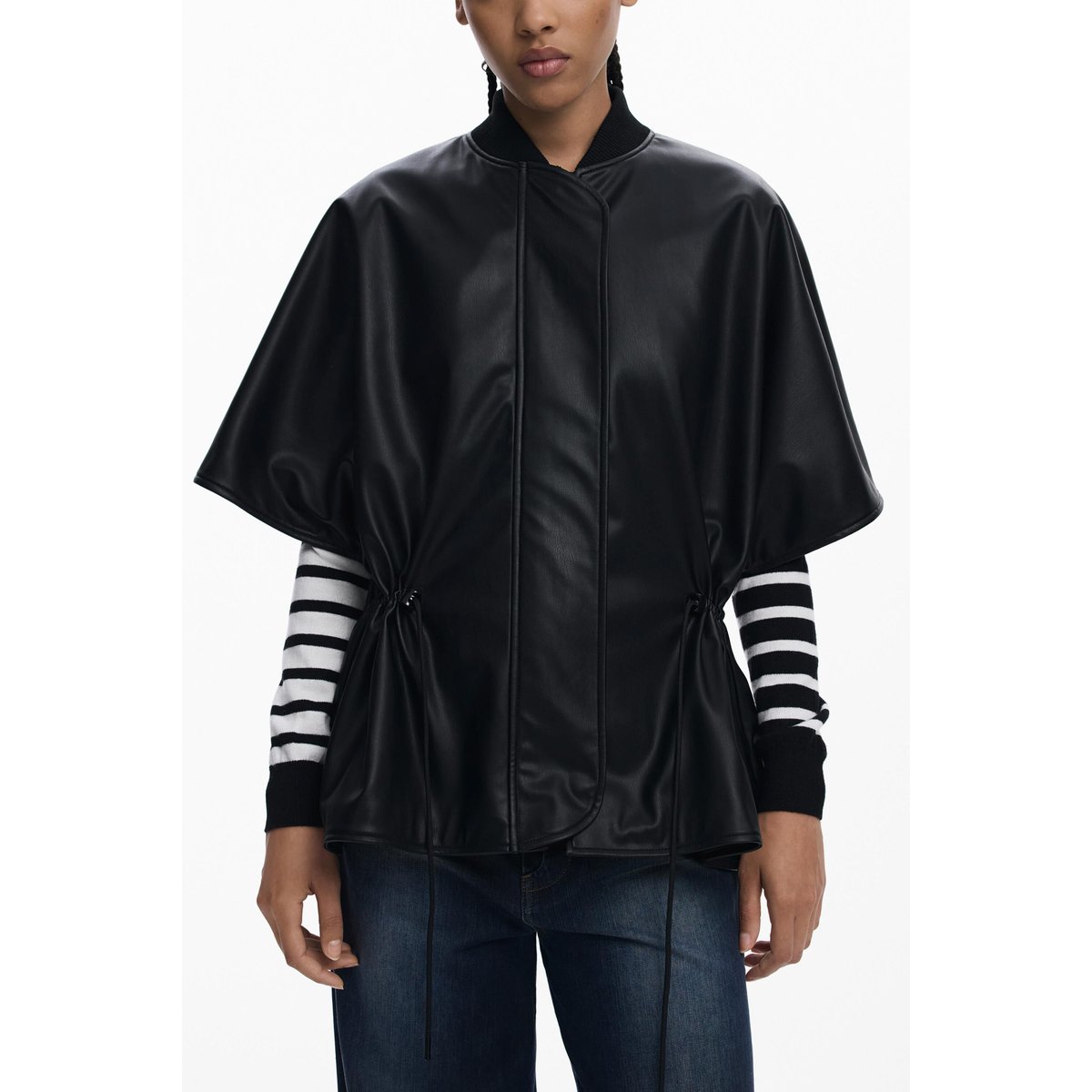 Poncho effet cuir à reliefs noir, DESIGUAL