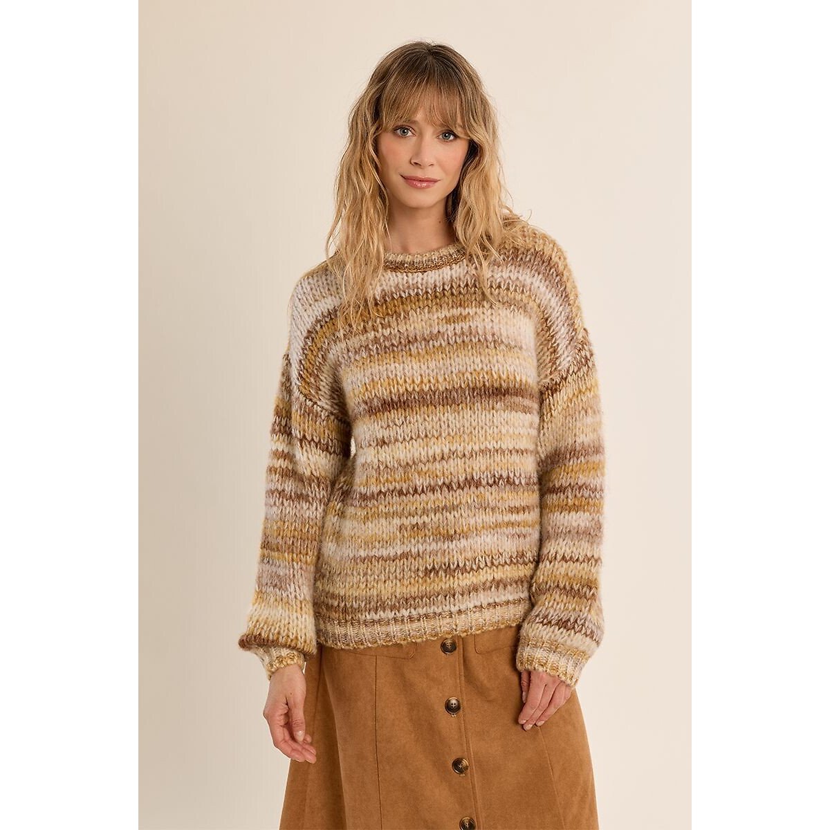 Tie-dye Print Crew Neck Jumper camel, MOLLY BRACKEN