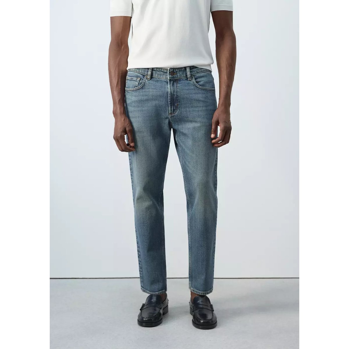 Jean Ben cropped tapered-fit bleu moyen vintage, MANGO MAN
