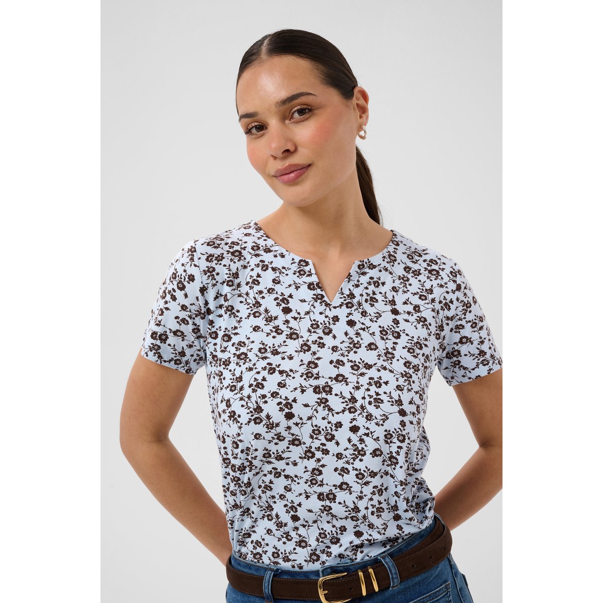 T-shirt bleu blue fog w. coffee bean flower, KAFFE