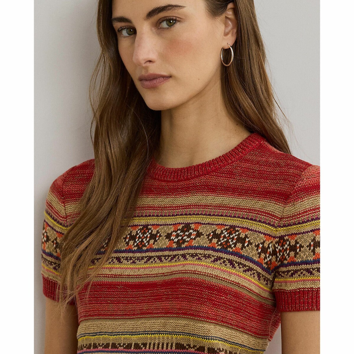 Jersey a rayas de manga corta y cuello redondo, EYELAH estampado rojo, LAUREN RALPH LAUREN