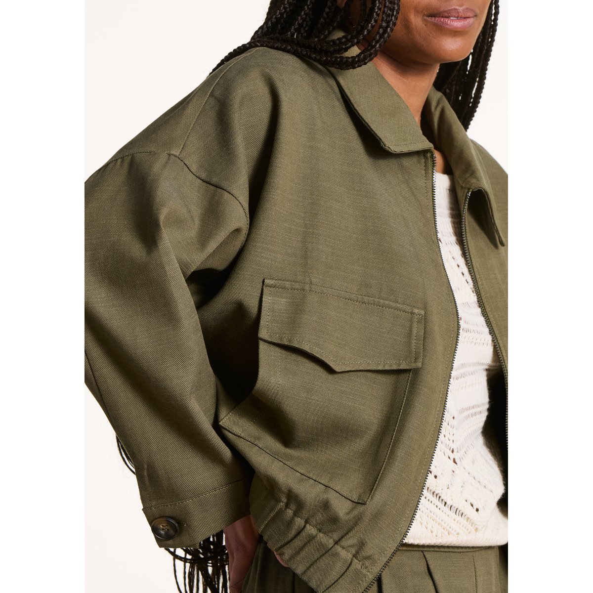 Blouson zippé col chemise kaki, LA FEE MARABOUTEE