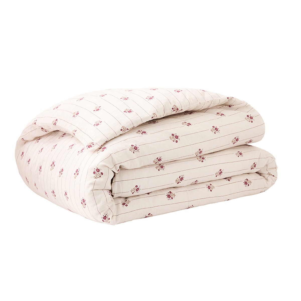 Housse de couette imprimée en gaze de coton, ŒILLETS D'ORIENT rose clair, ESSIX