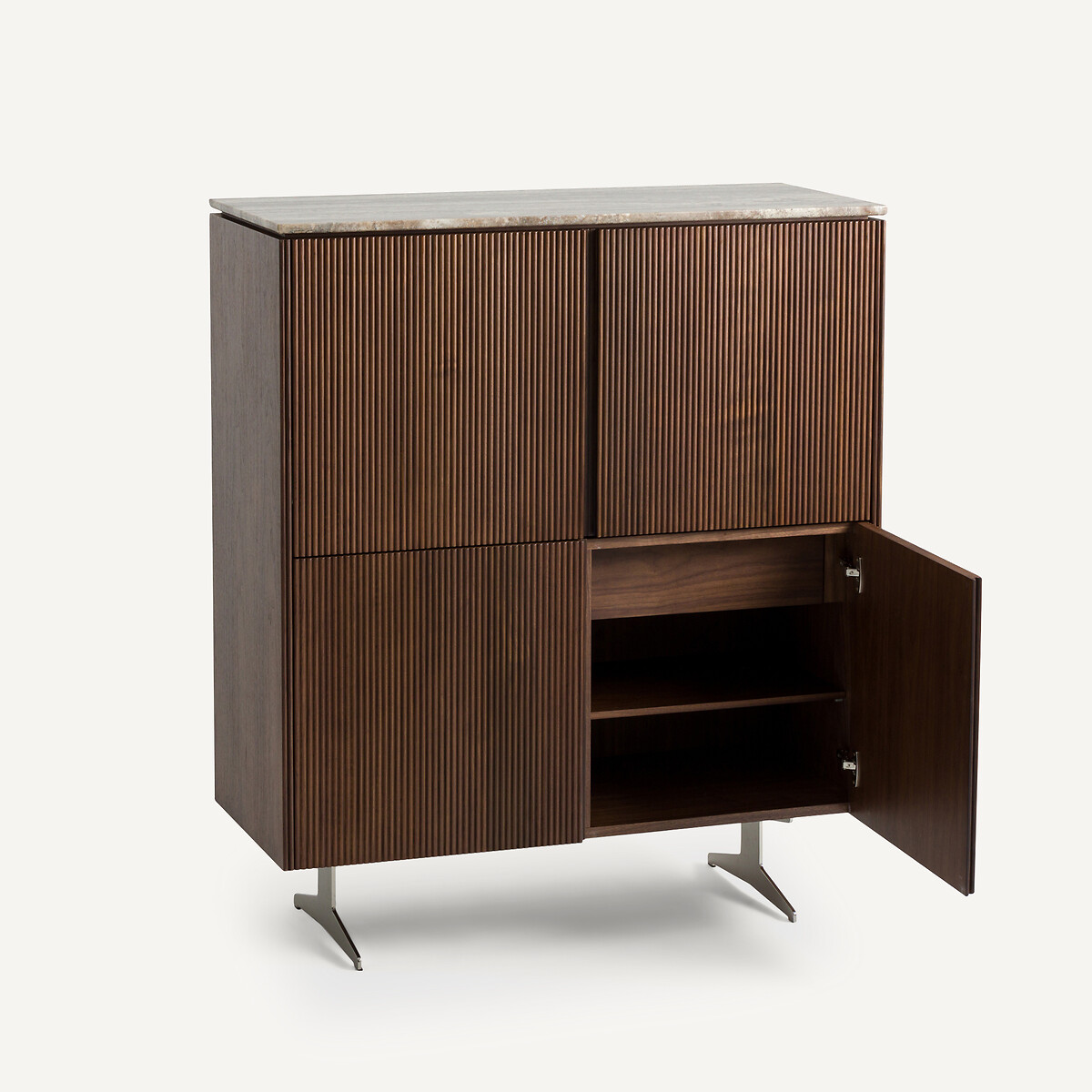 Meuble bar noyer, plaqué noyer et travertin, Jakto noyer, AM.PM