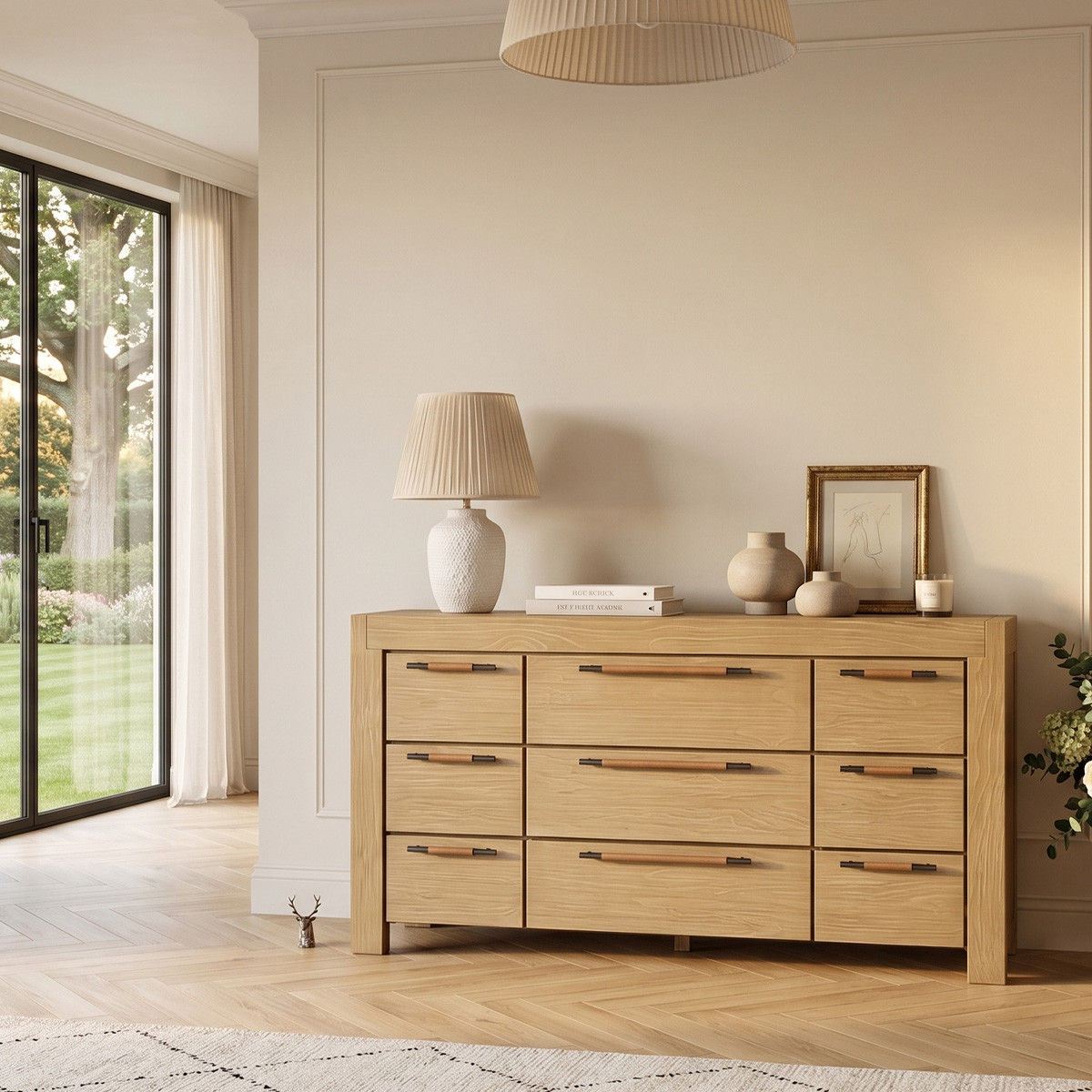 Commode contemporaine en bois massif, 9 tiroirs MEGÈVE marron, ROBIN DES BOIS