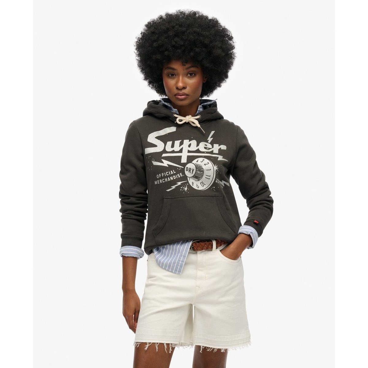 Sweat à capuche Band Merch noir vintage, SUPERDRY