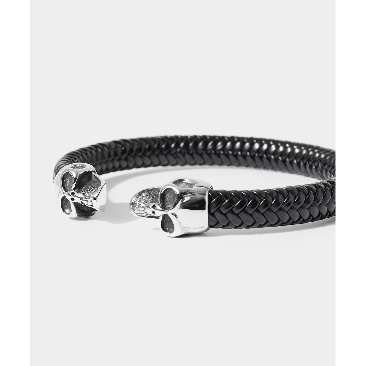Bracelet Cuir Tissé Motif Crâne noir, JOE BROWNS