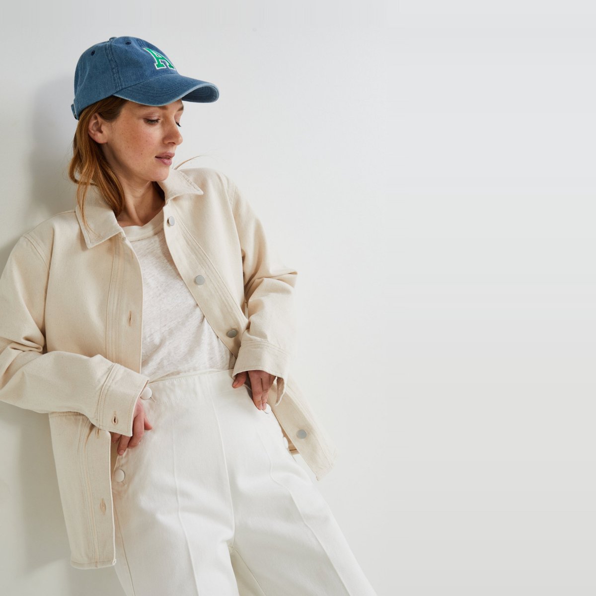 Veste courte boutonnée en coton, Oeko-Tex ecru, MONOPRIX