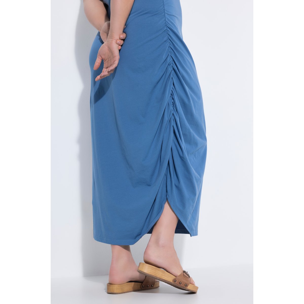 Robe maxi en coton bio, effet drapé bleu jean, ULLA POPKEN
