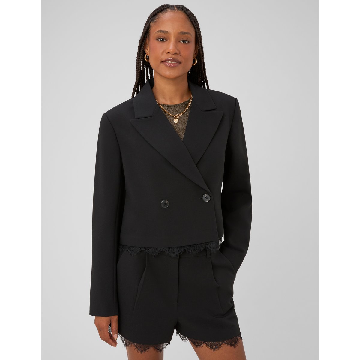 Veste tailleur courte dentelle noir, BZB