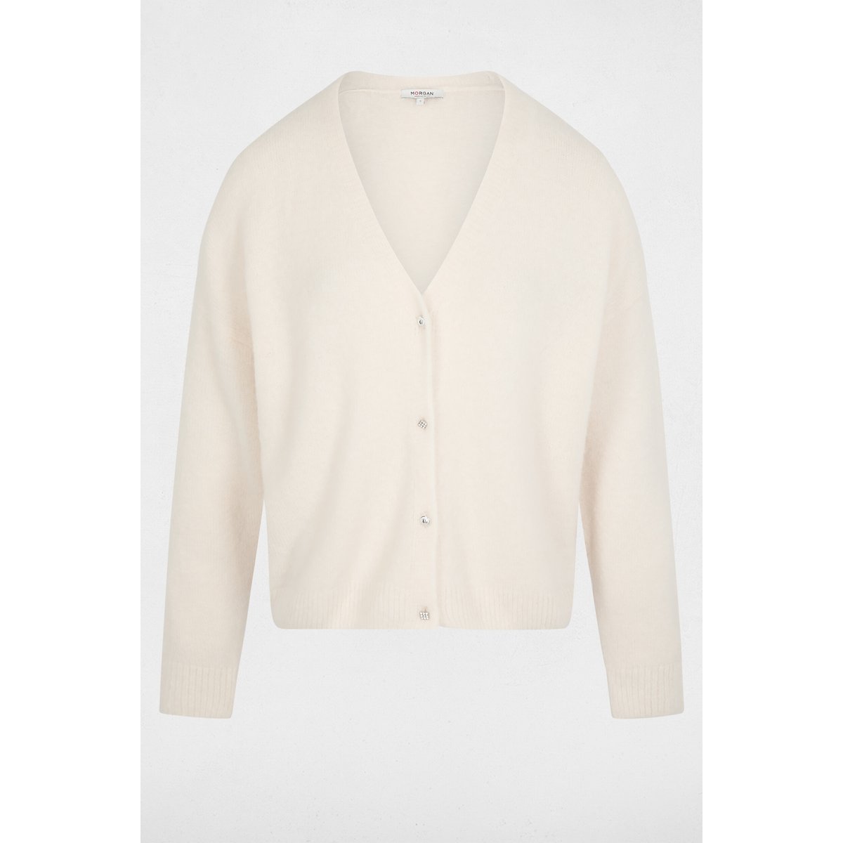 Gilet tricot col v ivoire, MORGAN