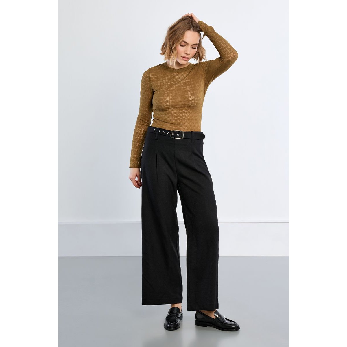 Pantalon taille haute à pinces, large noir, LILI SIDONIO