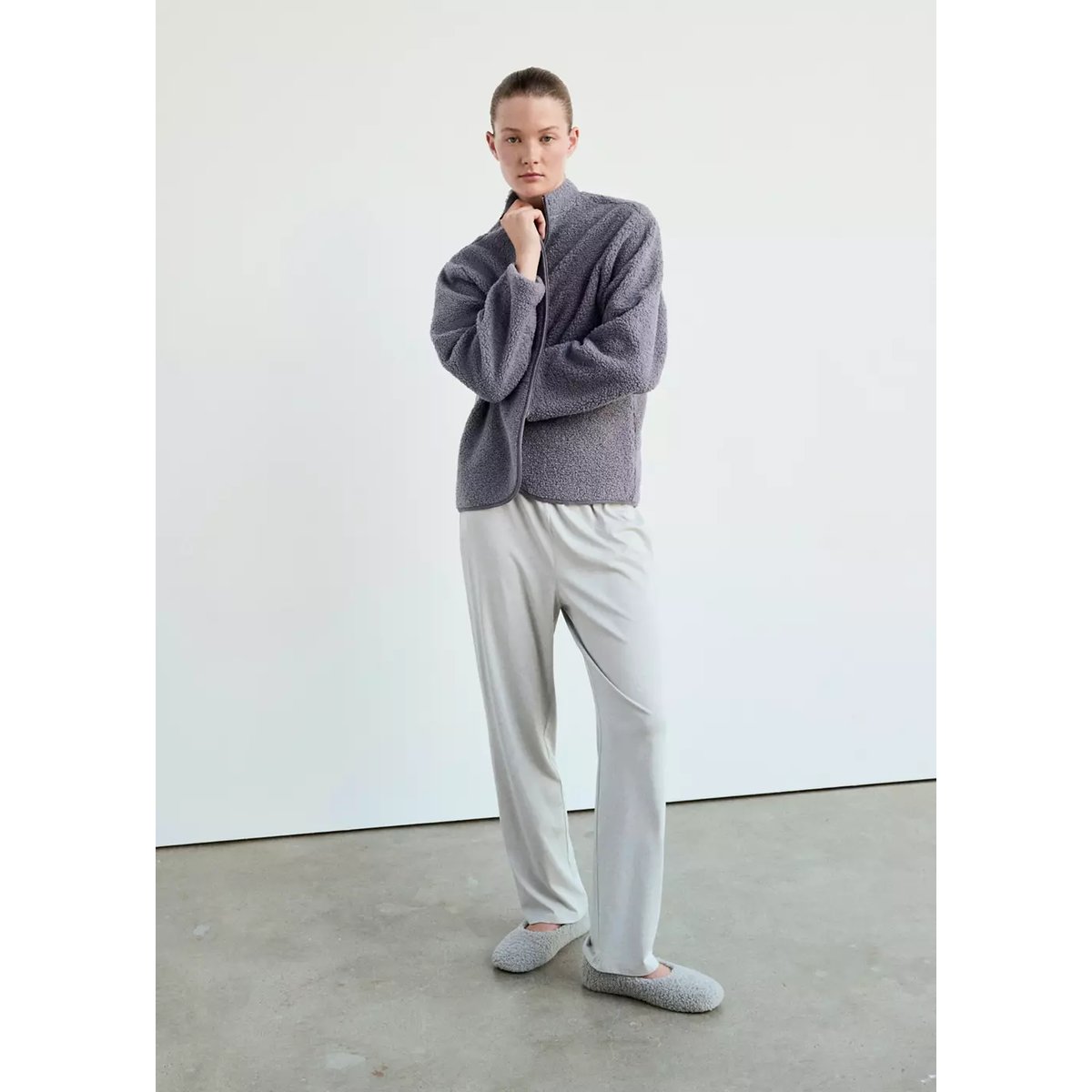 Veste zippée effet mouton bleu, MANGO