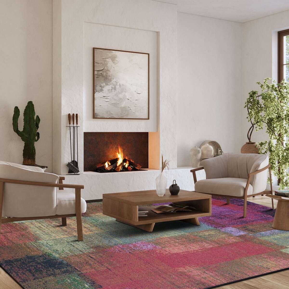 Tapis salon abstrait moderne TAPISSERIE vert, multicolore, THE DECO FACTORY