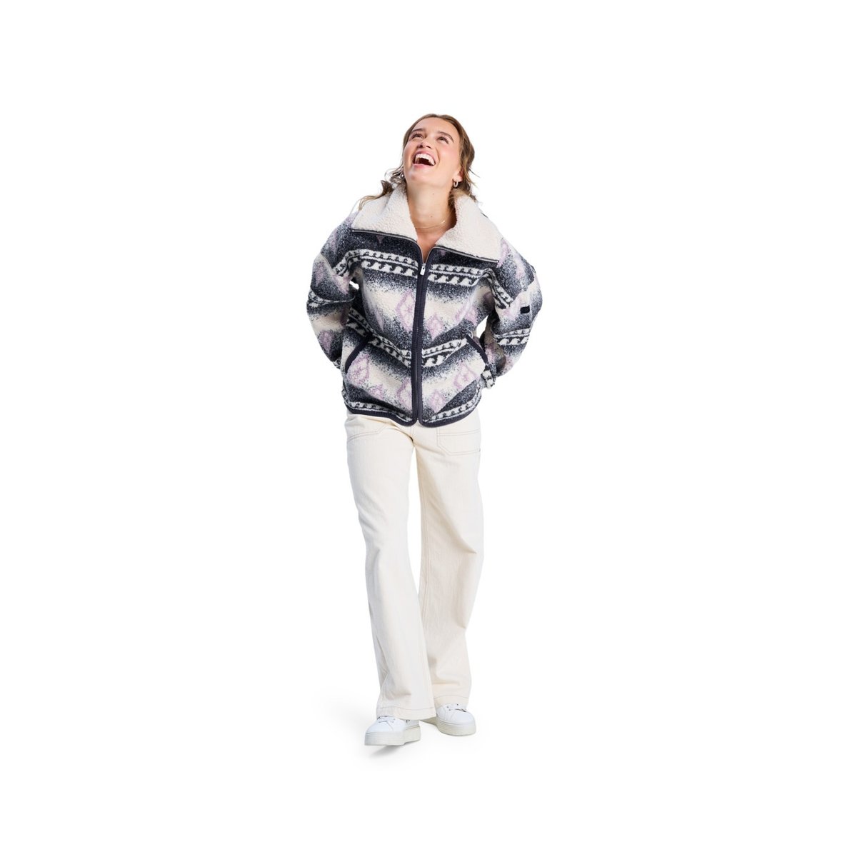 Veste zippée en sherpa oversize FEELS LIKE WINTER. marron parchment feel like winter, ROXY