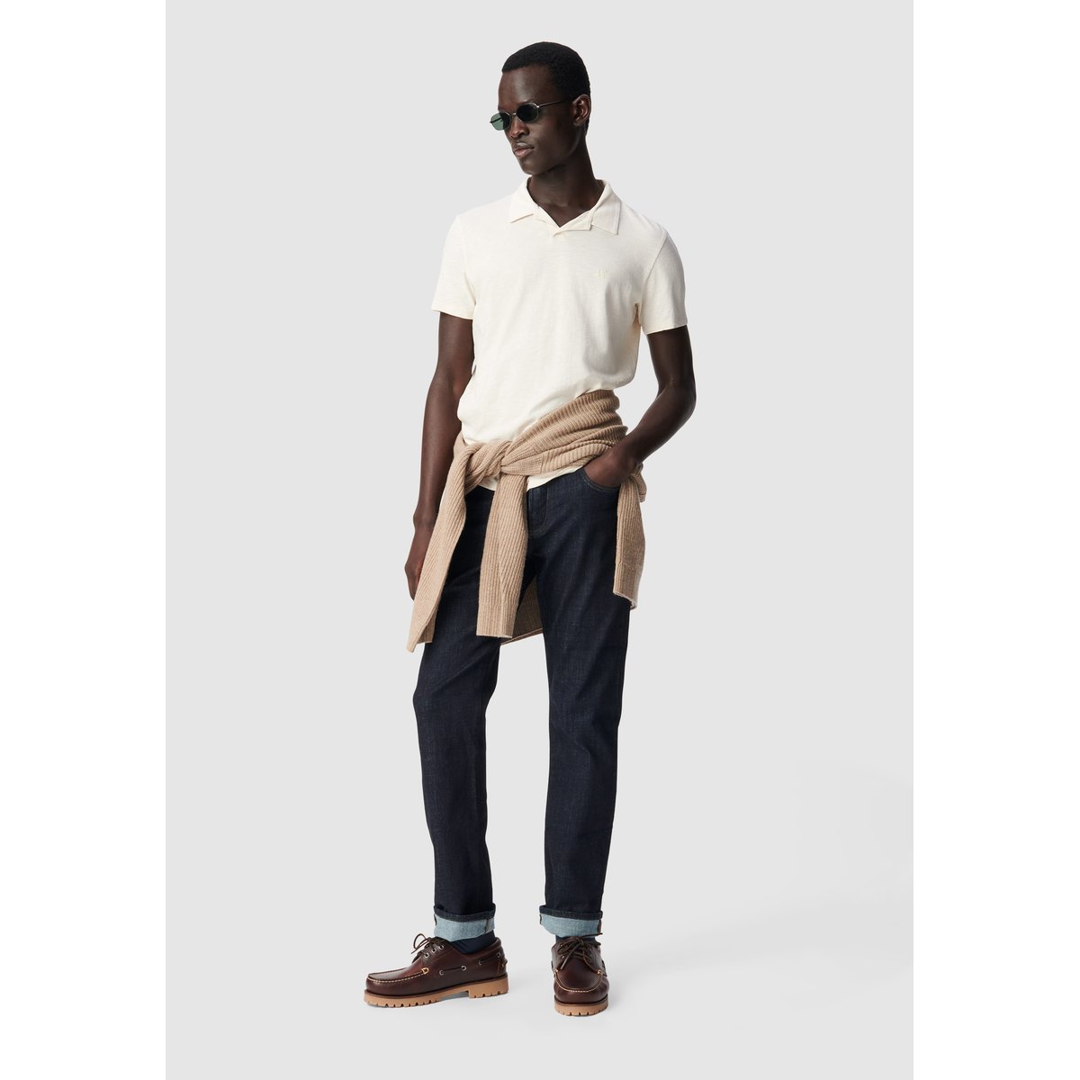 Polo manches courtes coton bio flammé craie, IKKS