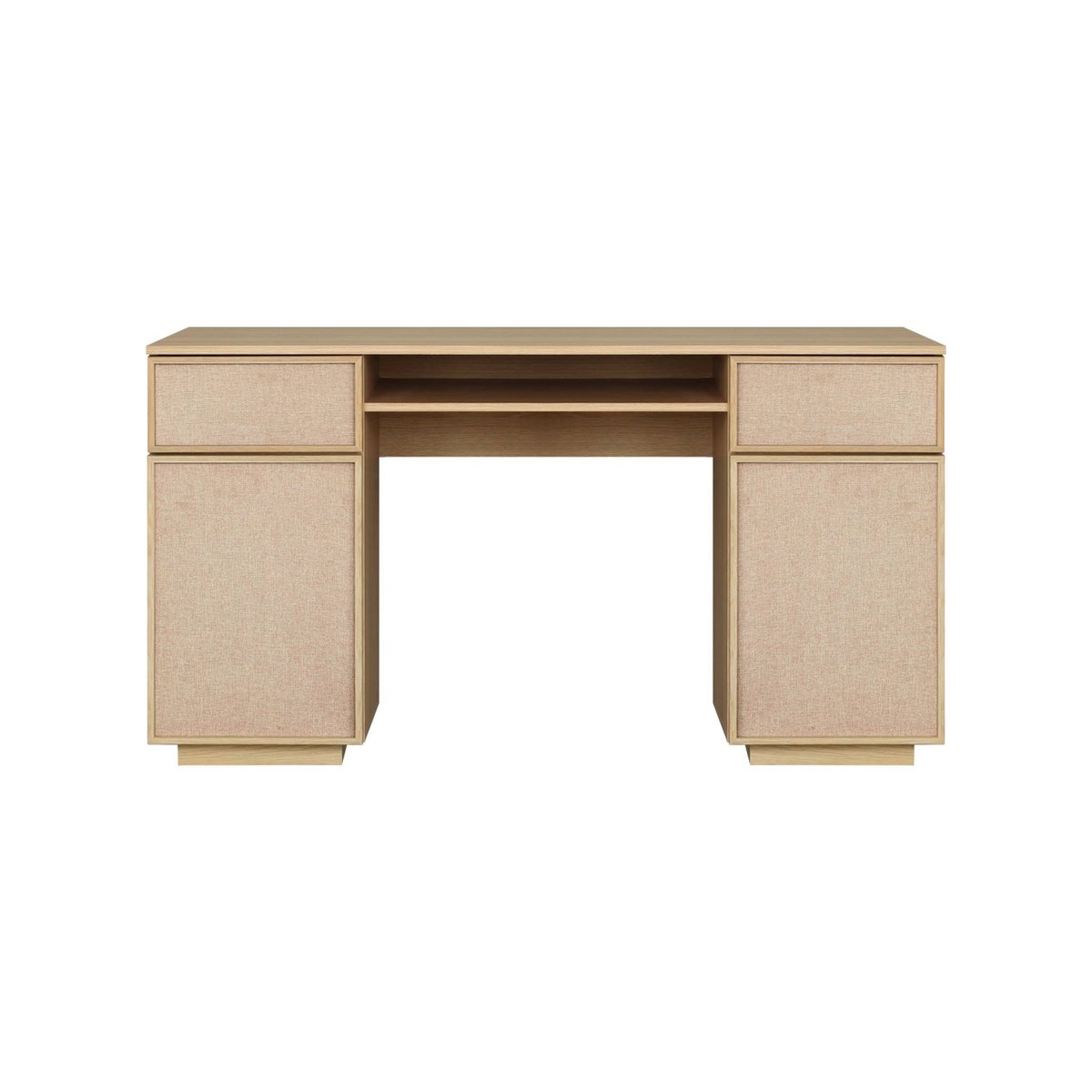 Bureau décor bois et tissu 2 portes 2 tiroirs 1 niche 140cm KUBA noyer, SWEEEK