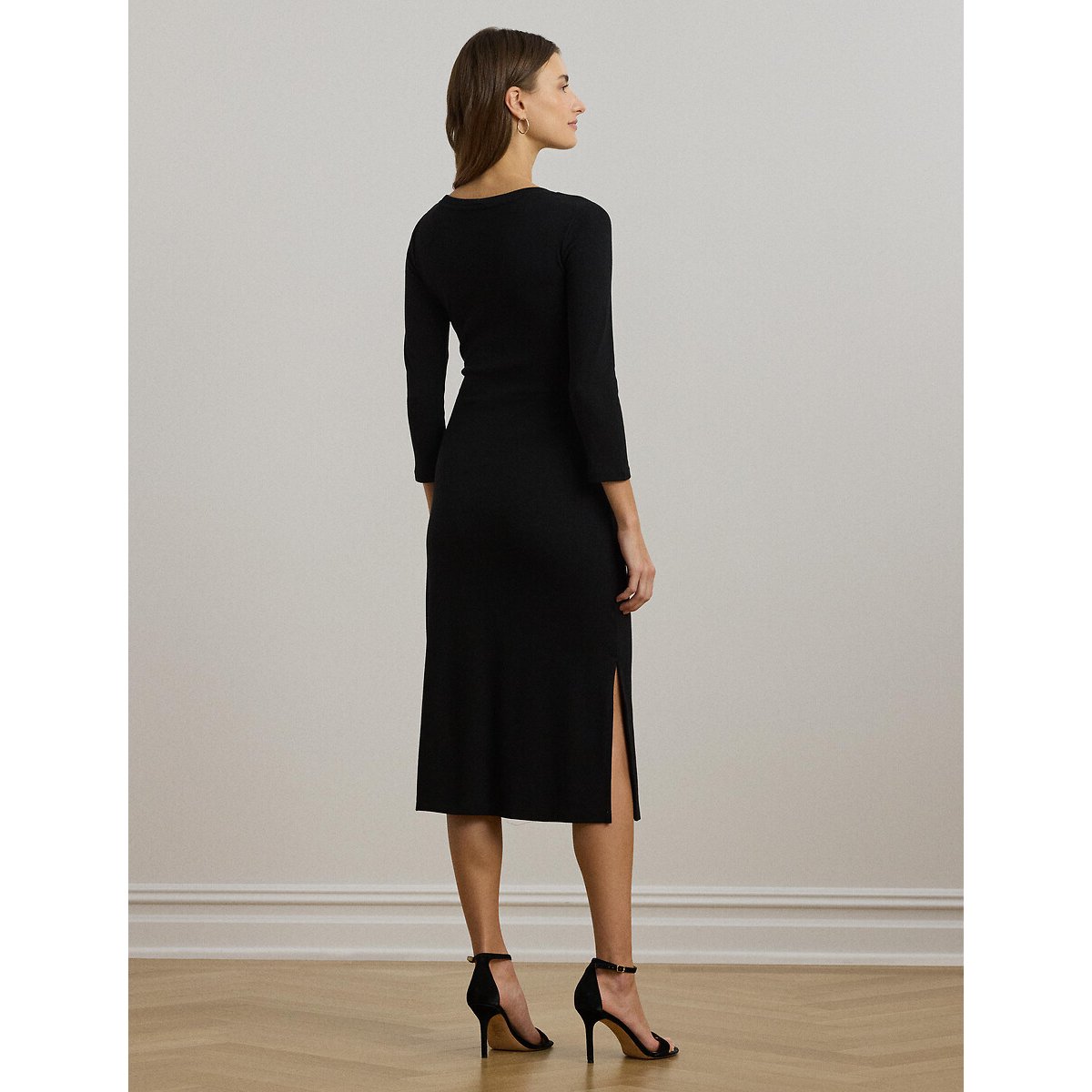 Abito longuette con scollo rotondo e maniche lunghe, IMALAH nero , LAUREN RALPH LAUREN