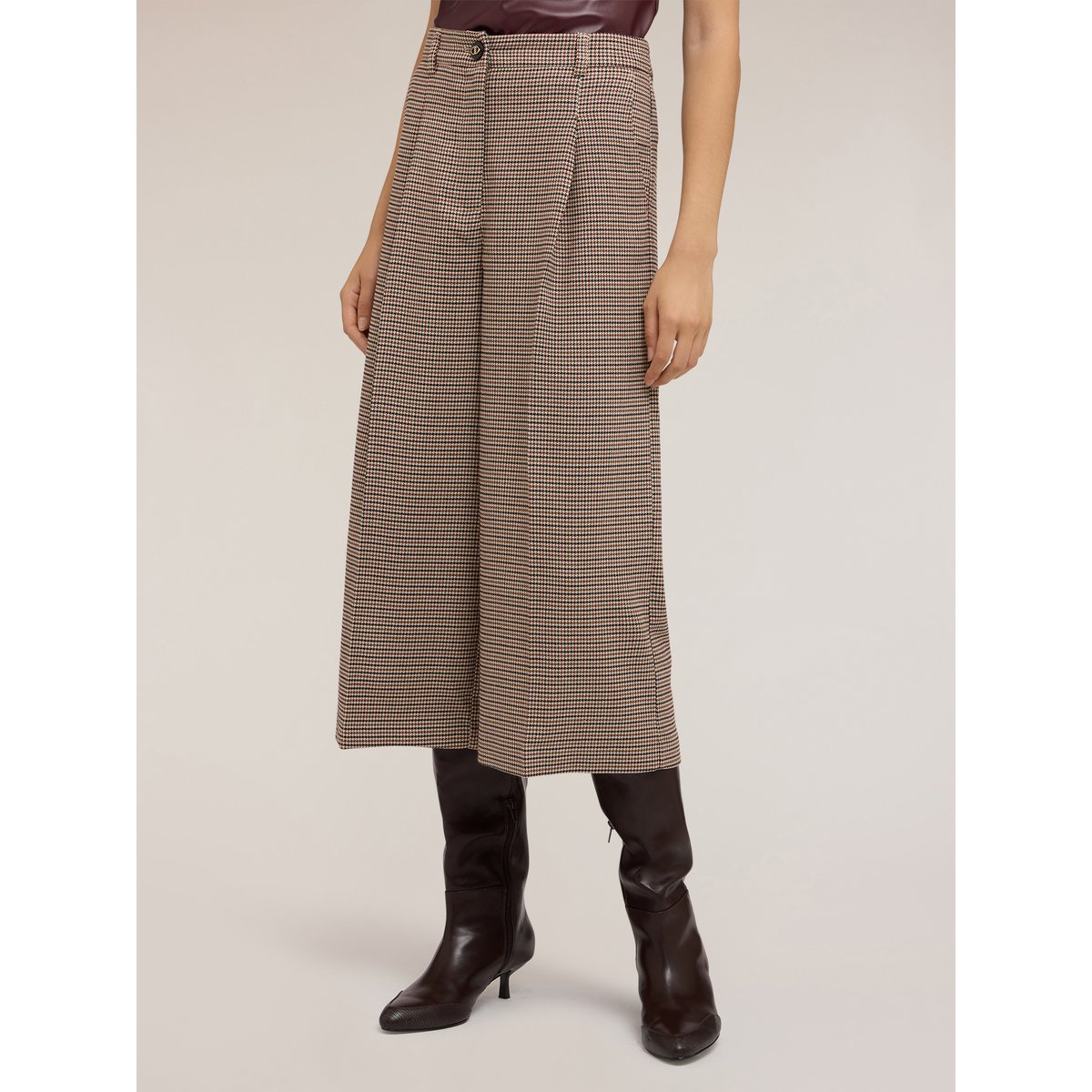 Pantalon court à motif à carreaux beige, MOTIVI