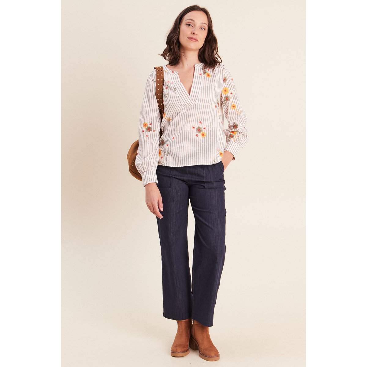 Blouse col v manches longues vert, BREAL