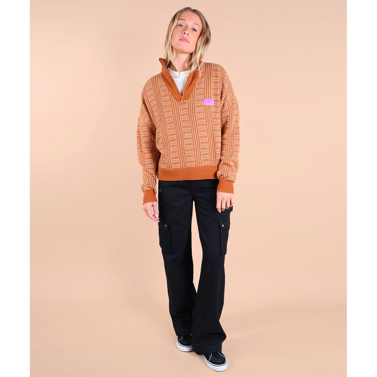 Pull turtleneck demi zippé TANNING spice brown, OXBOW
