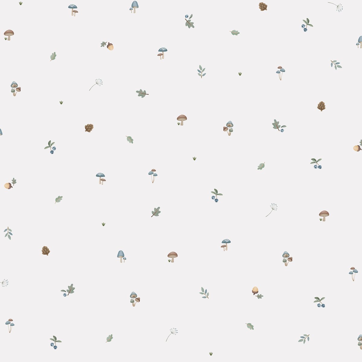 Papier peint pour enfant Petits champignons blanc, bleu, marron, LITTLE DUTCH