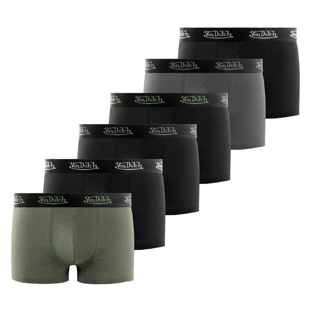 Lot De 6 Boxers Coton noir/blanc/gris/kaki, VON DUTCH