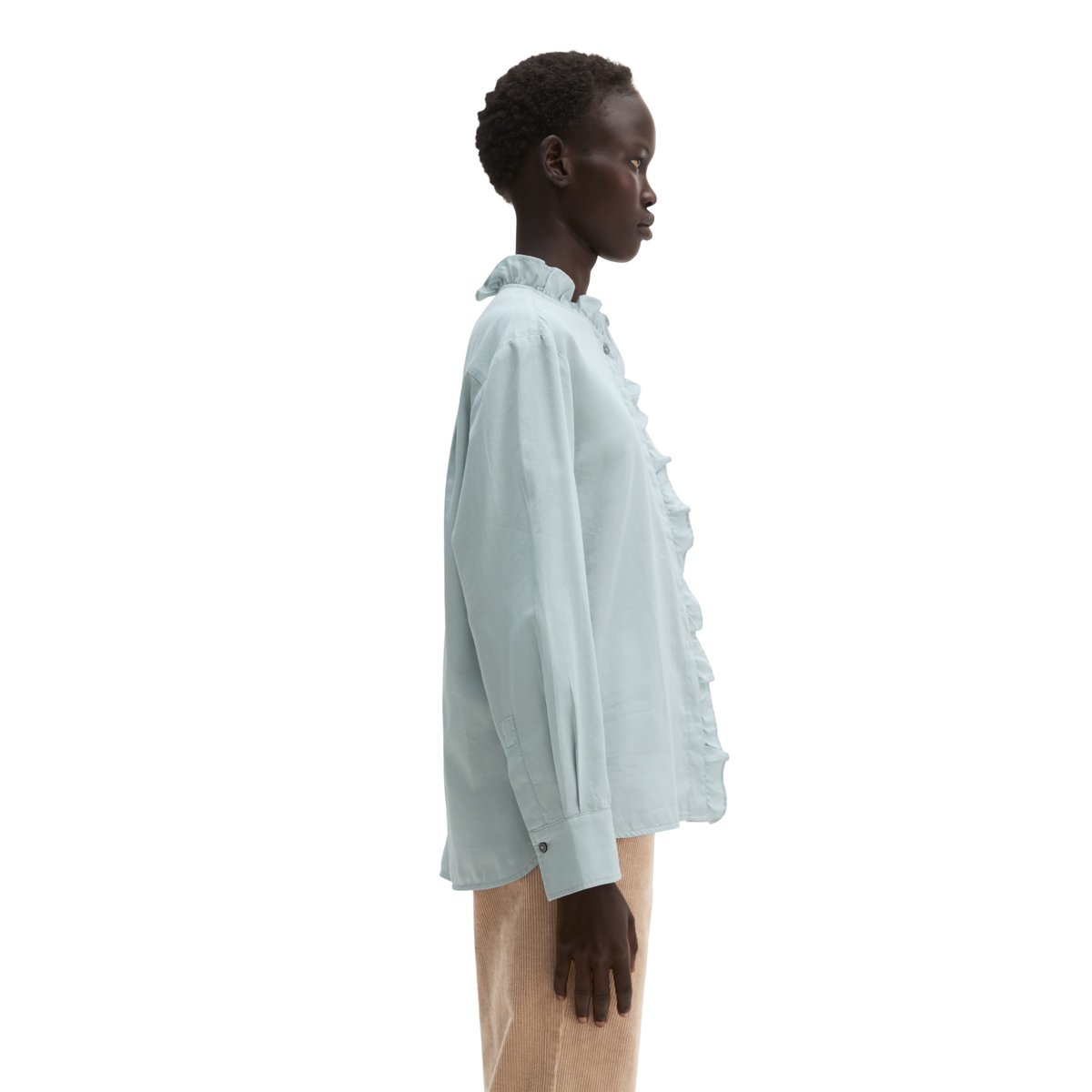 Chemisier à volants, coupe décontractée en satin de coton doux gris, MARC O'POLO