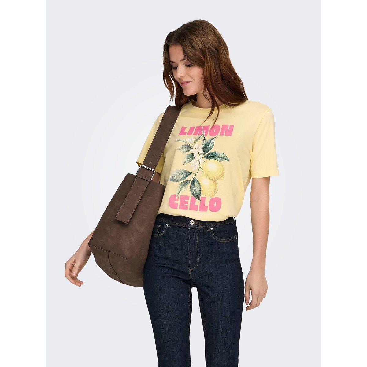 T-Shirt: Kurze Ärmel, Allover-Druck gelb, ONLY