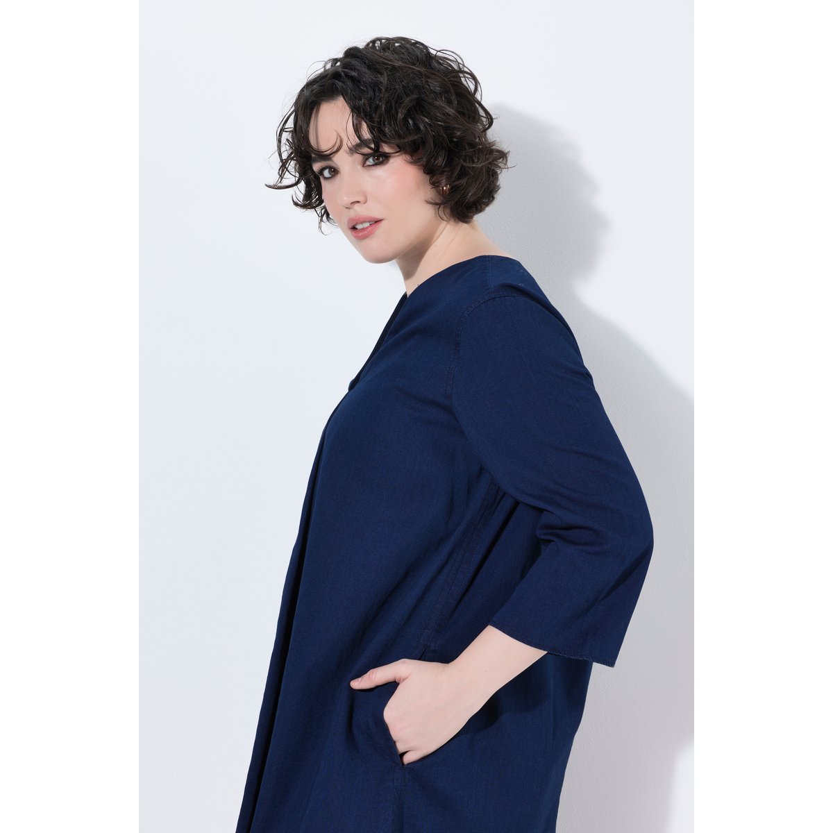 Robe en jersey avec poches et manches 3/4 jean bleu foncé, ULLA POPKEN